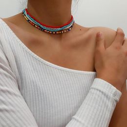 Chains 7pcs Boho Red Blue And White Colour Beads Necklace For Women Simple Fashion Campfire Party Jewellery Choker Collares Para Mujer