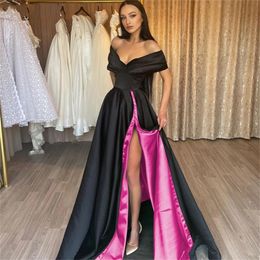 Elegant Black Green Evening Formal Dress 2024 Off Shoulder High Split Pleat A-Line Floor Length Prom Party Gown Robe de Soiree