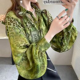 Women's Blouses Commute Snake Pattern Printed Blouse 2023 Spring Autumn Turn-down Collar Female Clothing Long Sleeve Fashion Casual Loose