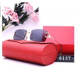 Carti Fashion Glasses Designer Sunglasses Men Women Fashion Frameless Rectangle Coating Buffalo Horn Sunglass UV400 Mens Eyewear Eyelgasses With Box