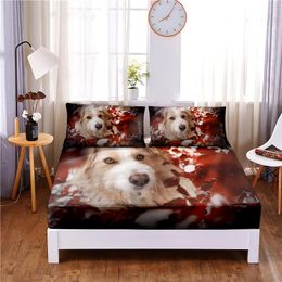 Set Dazed Dog 3pc Polyester Solid Fitted Sheet Mattress Cover Four Corners With Elastic Band Bed Sheet(2 pillowcases)