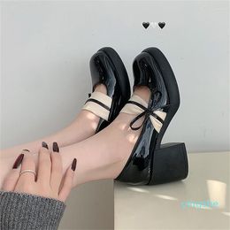 Dress Shoes Pumps Women Mary Jane Heeled Ladies Round Toe High Heels Casual Summer Lolita Leather 2023