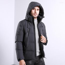 Men's Down Winter Mens Parkas Casual Thick Hooded Short Cotton Coat Solid Gray/Black/Dark Blue Warm Hat Detachable Zipper Outwear Plus Size