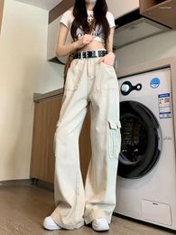 Women's Jeans Loose Fitting Straight Leg Pants Women Vintage Cargo Streetwear Harajuku Parachute Beige Sweatpants Wide Trousers