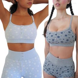 Women's Tracksuits Women Spaghetti Strap Crop Top And Shorts Set Flower Print Pyjamas Loungewear 10CD
