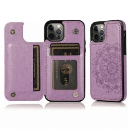 Slim PU Leather Wallet Phone Case For iPhone 15 14 13 Pro Max 11 12 Mini XR X XS Max 7 8 Plus SE Mandala Embossing Magnetic ClosureCard Slots Holder Cover