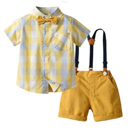 Set di abbigliamento Primavera estate da ragazzo Nuova camicia a quadretti colorata Pantaloni con fascia posteriore Set da due pezzi per gentiluomo