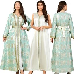 Ethnic Clothing Two Piece Matching Set Women Turkey Muslim Floral Dress Dubai Fashion Kimono Open Front Cardigan Abaya Female Vestidos