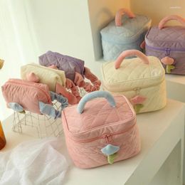 Storage Bags Portable Large Capacity Bag For Women Cute Corduroy Makeup Travel Cosmetic Tulip Pouch Toiletry Organiser