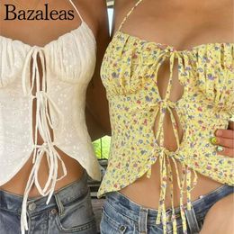 Camis 2022 Summer Party Wear Womens Cute Halter Floral Tank Tops Sexy Backless Cropped Camis