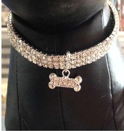 Bling Rhinestone Dog Collars Pet Crystal Diamond Pet Collar Size SML Collars Leashes Necklace Dog Accessories1223345