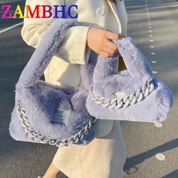 Evening Bags Fashion Chain Women's Faux Fur Warm Furry Plush Shoulder 2 Size Purse and Handbags Luxury Brand Winter Top handle Bag 231128