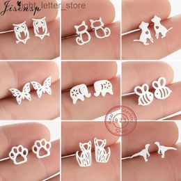 Stud New Fashion Silver 925 Earrings Jewellery Lovely Elephant Butterfly Cat Paw Stud Earrings for Women Small Bee Ear Studs Girls YQ231128