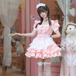 Casual Dresses Pink Blue Lovely Maid Dress Women Girls Kawaii Skirts Halloween Party Cosplay Costume Sexy Maid Uniforms Suit Headband
