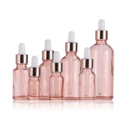 Pink Glass Dropper Bottle 5-100ml Aromatherapy Liquid Essential Basic Perfume Tubes Massage Oil Pipette Refillable Bottles Spscu