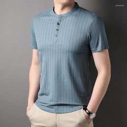 Men's T Shirts Lightweight Breathable Soft Viscose Fibre Mens Casual Slim Fit Basic Henley Short Sleeve FashionT-Shirt Crew Neck Striped