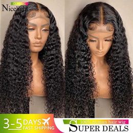 Synthetic Wigs Nicelight Water Wave Transparent Lace Front Wigs Brazilian Remy Pre Plucked Human Hair for Women Curly Closure Wig 230227