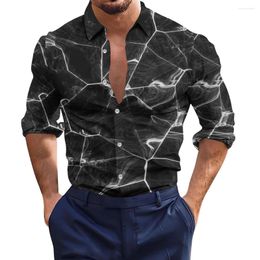 Men's Casual Shirts Mens Spring Autumn Digital Printed Lapel Long Sleeve Muscle Collared Button Down Shirt Party T Dress Up Fashion