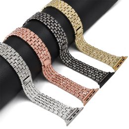 Luxury Wearable Smart Straps Five Beads Full Drill Diamond Tipped Metal Wrist Band Strap Cover For Apple Watch Series 3 4 5 6 7 8 Ultra 49mm 38 40 41 42 44 45mm