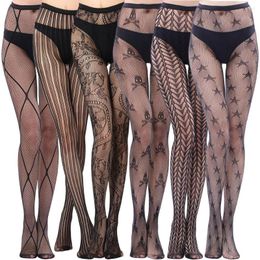Women Socks Long Sexy Hollow Out Fishnet Stockings Pantyhose Black High Waist Erotic Stocking Gothic Tights Panty Lingerie S22