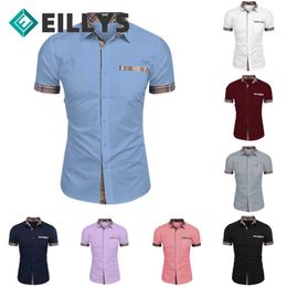 Men's Dress Shirts Spring Autumn Men Clothing Solid Color Men Business Top T-Shirt Blouse Short Sleeve Social Formal Season Shirt Camisa Masculina P230427