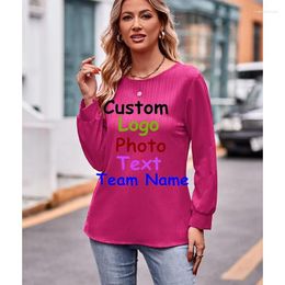 Women's T Shirts Autumn European American Solid Colour Double Line Jacquard T-Shirt Long Sleeve Shirt Custom LOGO