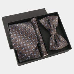 Bow Ties Polyester jacquard tie suit brown series men's business tie square scarf four-piece gift box wholesale bow tie 231128