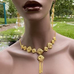 Necklace Earrings Set 2023 Arabic Dubai Jewelry For Women Ethiopian African Sets Gold Color Bridal Gift