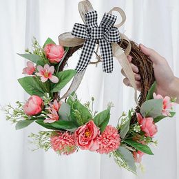 Decorative Flowers Spring Simulation Rose Rattan Wreath Home Decoration Flower Crown For The Door Garlands Artificial Sell