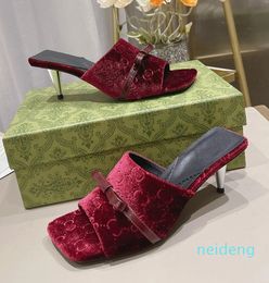 Strap Slippers Square Toe Stiletto Solid Mules Summer pumps Open Tapered Thin High Heels Party Wedding Shoes Elegan