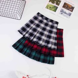 Skirts Spring and Autumn Pleated Skirt High Waist Skirt Women A- line Dress Red Plaid Skirt korean harajuku plaid skirt 230428