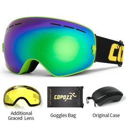 Ski Goggles COPOZZ brand ski goggles 2 layer lens antifog UV400 day and night spherical snowboard glasses men women skiing snow Set 231127