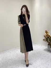 Casual Dresses Autumn And Winter Dress Women's French Style Combination Mid Length Waist Fold Elegant Pretty