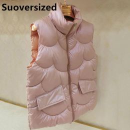 Parkas Women Glossy Thick Down Cotton Waistcoat Fall Winter Puffy Oversized Pink Sleeveless Jackets Korean Casual Warm Snowwear Vests