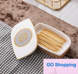 Quatily European toothpick box bucket Household square toothpick holder coffee table ceramic decoration creative