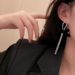 Dangle Earrings MWSONYA Fashion Shiny Rhinestone Earrigs For Women Black Bowknot Tassel Girls Student Party Jewellery