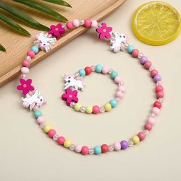 Pendant Necklaces Dome Cameras Natural Wood Beads Fashion Necklace Bracelet Sets Cartoon Pattern Cute Jewelry Sets For Children Toys Jewelry Girl Birth AA230428