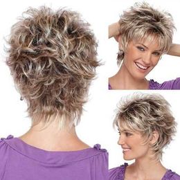 Synthetic Wigs Wig for Women Gradually Changing Color Short Curly Hair Middle-aged and Elderly Wigs Synthetic Headgear