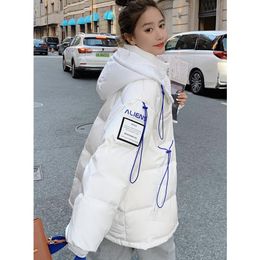 Leather White Women's Down Hooded Feather Jackets Coat Winter Baggy Thickening Warm Oversized Female Puffer Cotton Padded Jacket Outwear