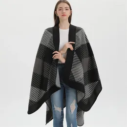 Scarves Women Temperament Knitted Tassel Warm Cloak Coat Autumn Winter Poncho Thick For Travel Line Lattice Scarf