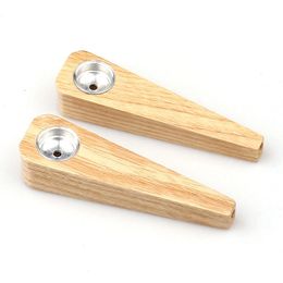 Latest Natural Wooden Pipes Portable Dry Herb Tobacco Philtre Metal Bowl Mini Smoking Handpipes Straight Rod Innovative Cigarette Holder Wood Tube