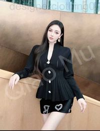 Basic & Casual Dresses designer luxury Trendy Bl 23 Autumn New Product Crystal Button Ruffle Edge Elastic Waist Half Skirt Cardigan Coat Fashion Set 1LF0