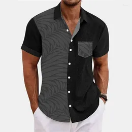 Men's Casual Shirts Hawaiian Palm Leaf Pattern Printed Short-sleeved Shirt Beach Open Buttoned Top 2023 Style