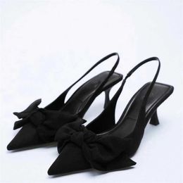 New Sandals Womens Red Pumps Summer Woman Black Bow High Heels Elegant Slingback Lady Plus Size Heeled 230406