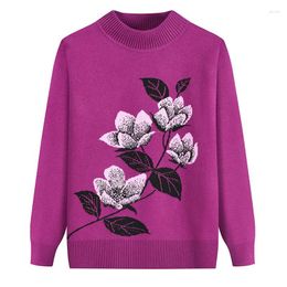 Women's Sweaters Print Retro Middle-Aged Elderly Long-Sleeved Bottoming Shirt Autumn Winter Grandma Top Mother Knit Pullover