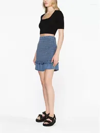 Skirts Women Two Ways Wearing Denim Ruffles Elastic Waist Mini Skirt Or Strapless Camisole 2023 Summer