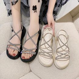 Dress Shoes Beige Heeled Sandals 2023 Summer Spring Clogs Wedge Muffins Shoe Med Black Thick Comfort Girls Beach Platform Fashion