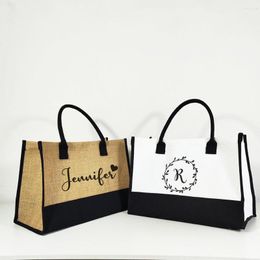 Gift Wrap Canvas And Linen Splicing Bag Custom Name Portable Large Capacity Shopping Bags Unique Bridesmaid Handbags Wedding Gifts