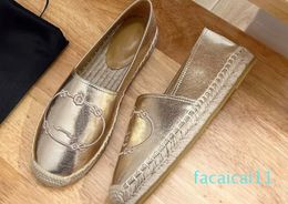 Leather Embroidered lettering linen slip on Espadrilles shoes Sole spring flats loafers hand made luxury designer shoes for women casual luxe factory shoe