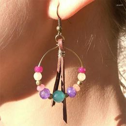 Stud Earrings 2023 Fashion Women Bohemian Colourful Beads Leather Tassel Round Earring Beach Strap